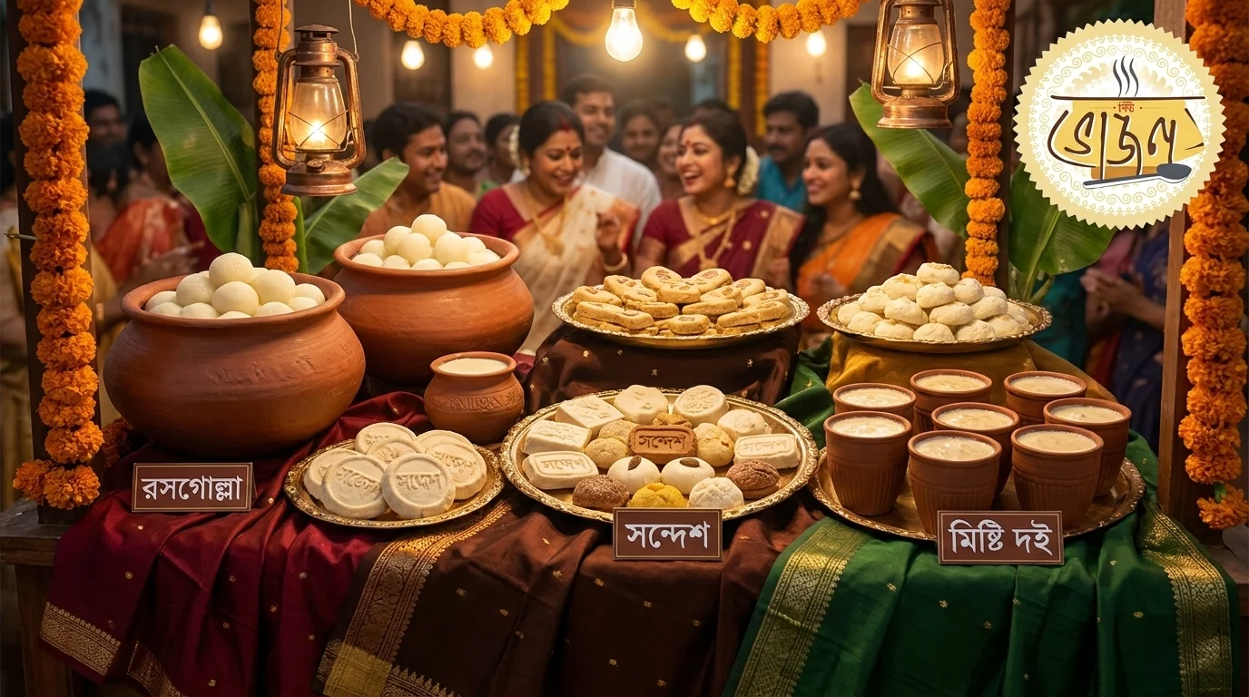 Bengali mishti (sweets) counter at a South Kolkata event by New Bhojon