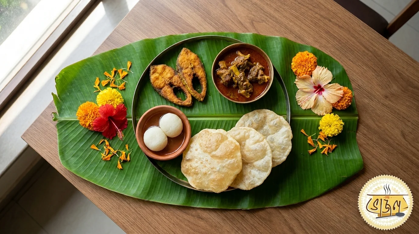 Traditional Bengali thali served at a Howrah event by New Bhojon