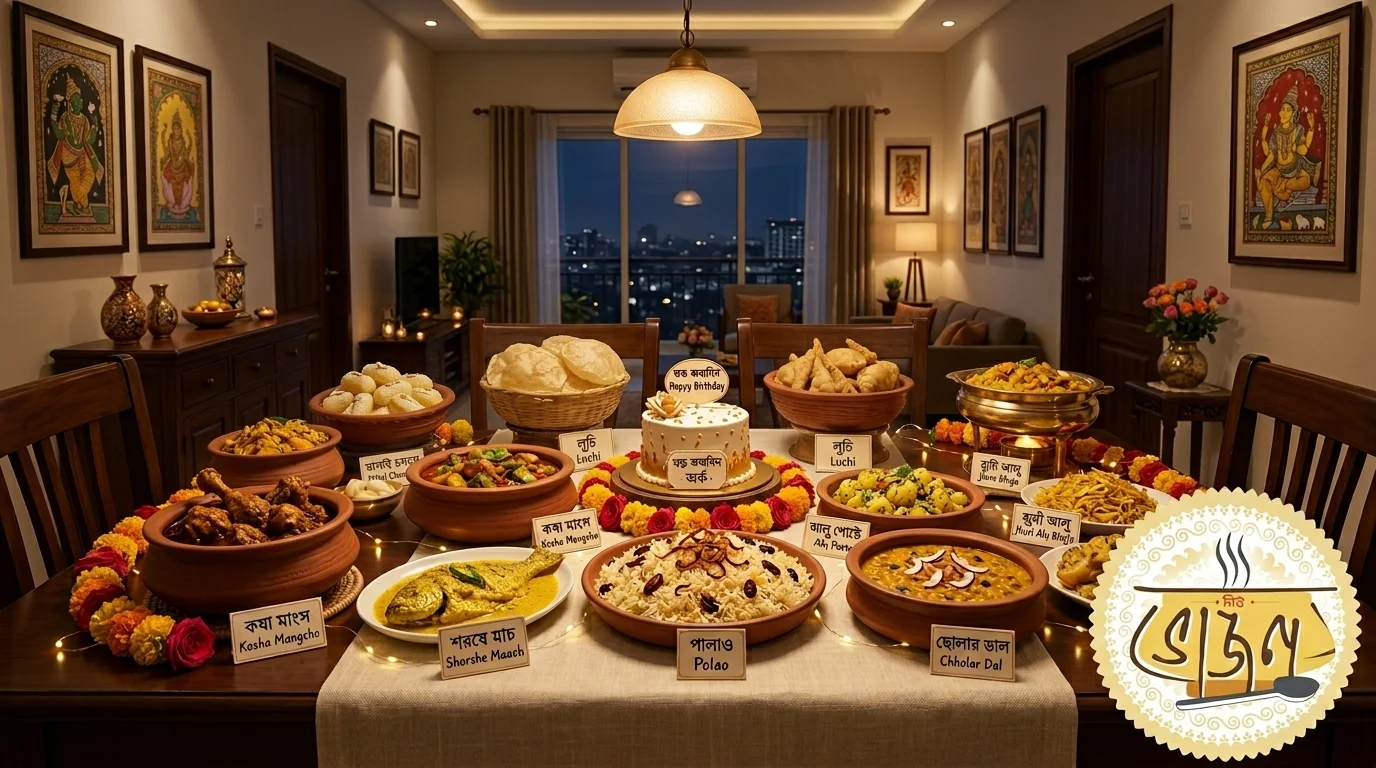 Birthday catering at home in Kolkata by New Bhojon — home-party buffet