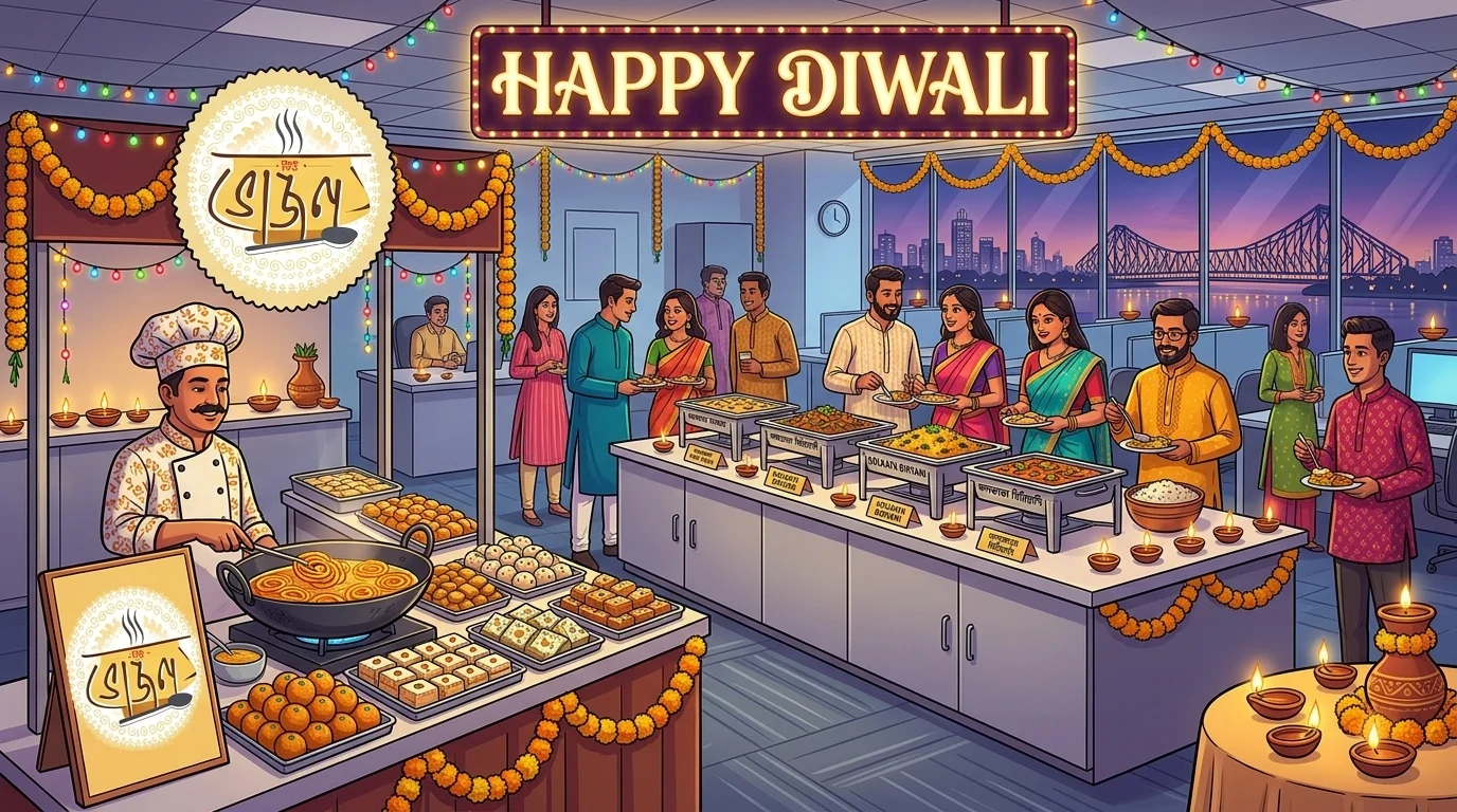 Diwali office party catering in Kolkata by New Bhojon — sweets and live counters