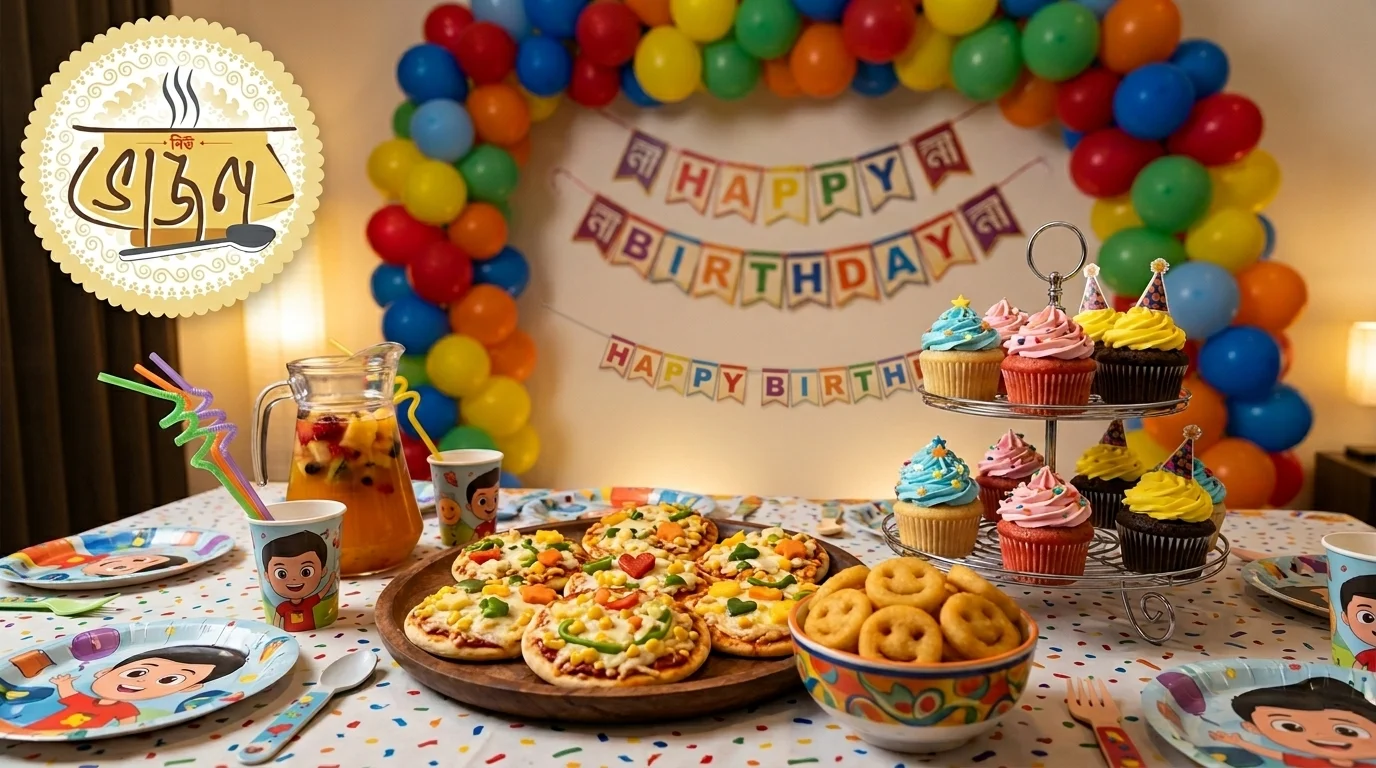 Kids' birthday party catering in Kolkata by New Bhojon — mini pizzas and snacks