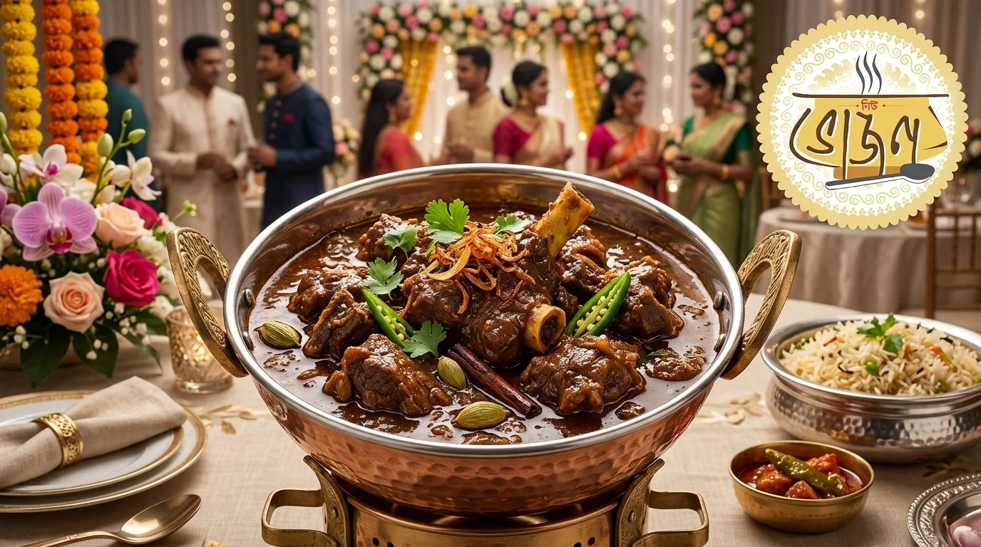 Kosha mangsho (slow-cooked mutton) at a Bengali wedding by New Bhojon