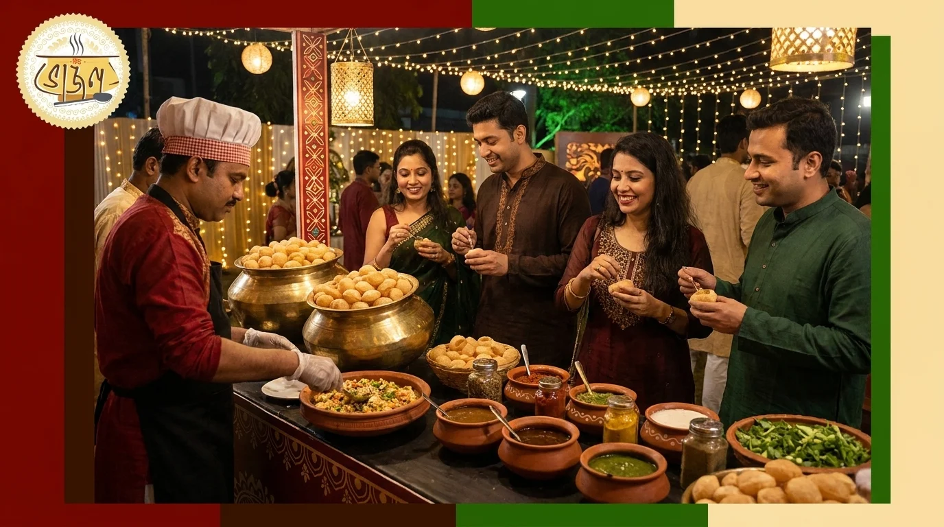 Live fuchka and chaat counter at a Salt Lake Sector 5 party by New Bhojon