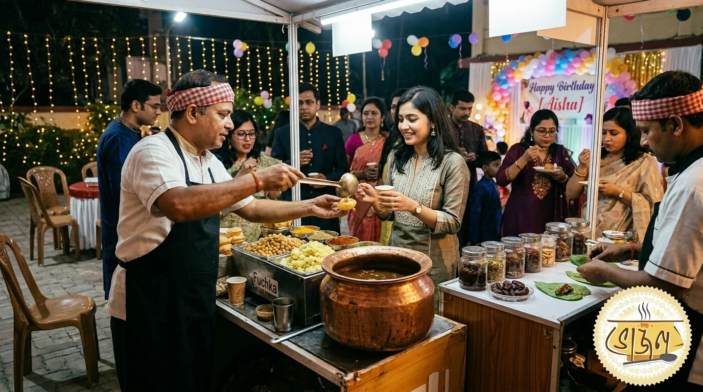 Live fuchka and paan counter at a birthday party by New Bhojon Kolkata