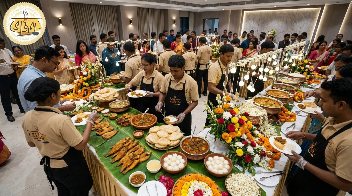 New Bhojon catering team serving guests at a Howrah-Dum Dum event