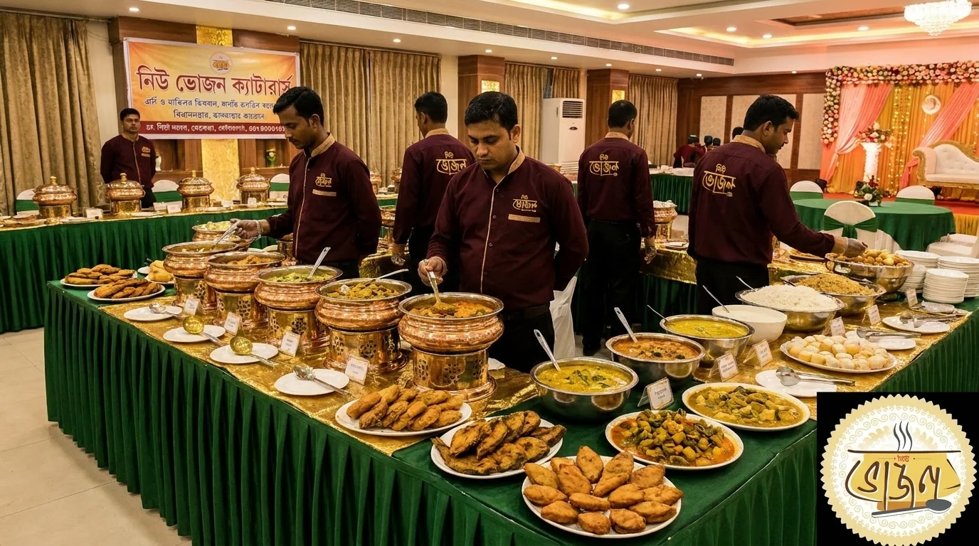 New Bhojon Caterer uniformed team at a Salt Lake Bidhannagar event