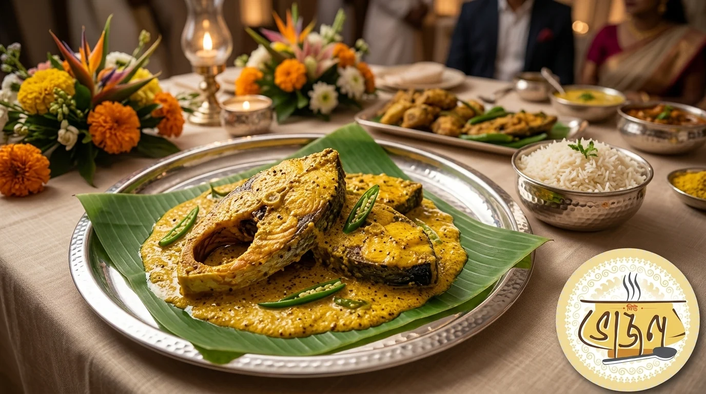 Shorshe ilish (hilsa fish in mustard) at a Bengali wedding by New Bhojon