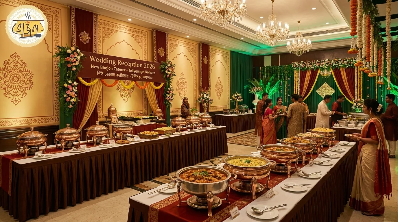 Wedding reception catering at a Tollygunge banquet by New Bhojon