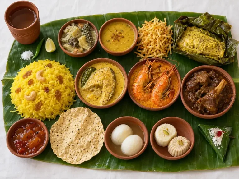 Home 13 Traditional Bengali feast on a banana leaf in serving order