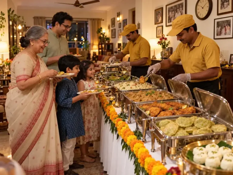 Home 10 Home catering buffet with chafing dishes in a Kolkata apartment